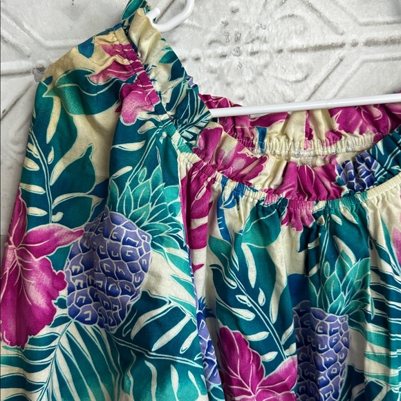 Vintage Hilo Hattie off shoulder  Hawaii Pink and Teal Floral Dress - Picture 5 of 9